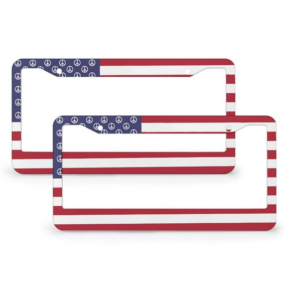 2 Pack American USA Flag License Plate Cover Fourth of July License Plate Cover Front Plates Frames Car Tag Frame Quality Aluminum Metal 2 Hole for Girl Women Men Vehicles