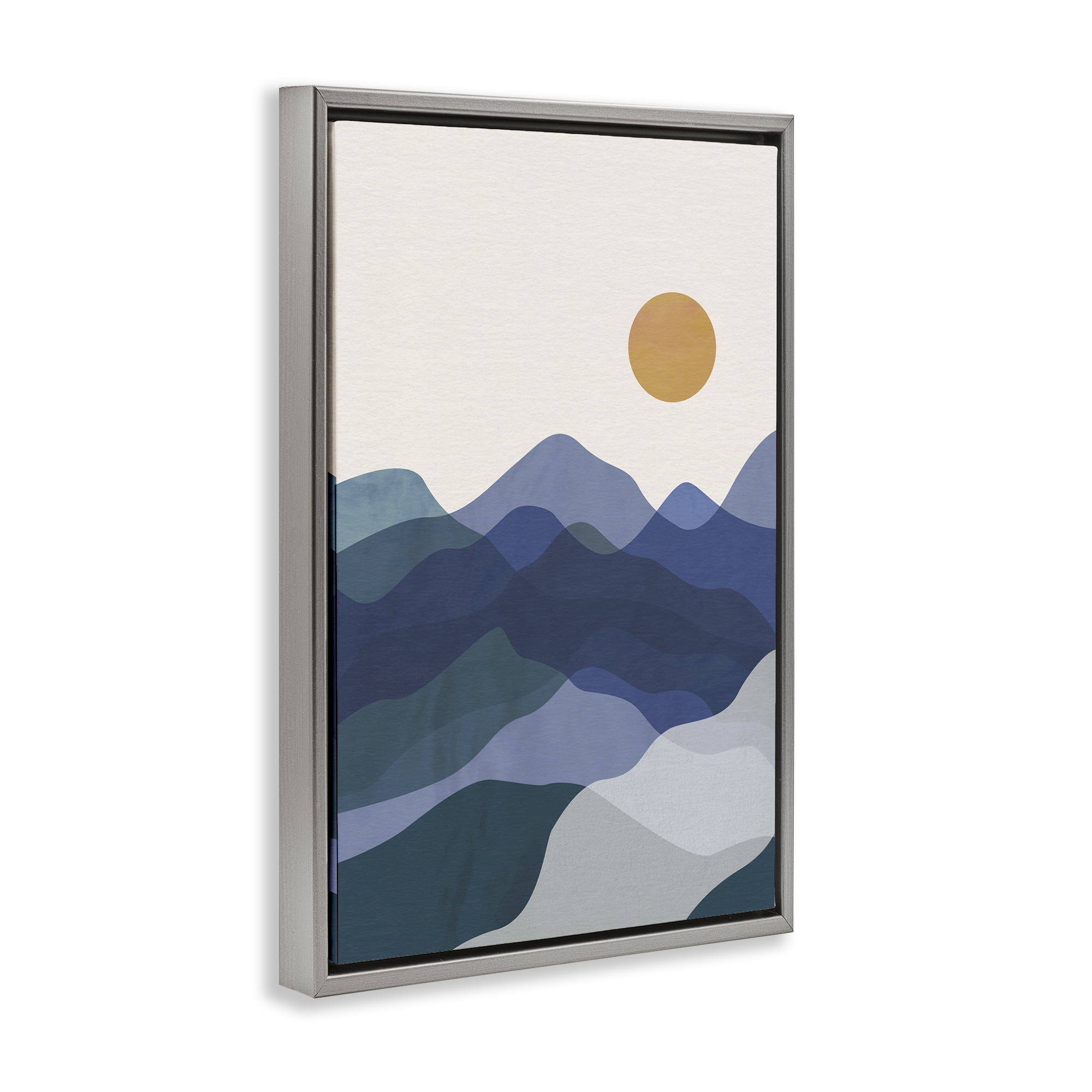 Stupell Industries Blue Layered Mountains Landscape & Nature Painting Gray Floater Framed Canvas Art Print Wall Art, 17 x 25
