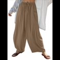 thumbnail image 3 of Pantalones Palazzo Harem Informales Holgados con Cordón para Mujer, para Verano, Playa, Viajes, Vacaciones, con Bolsillos. Caqui L, 3 of 6