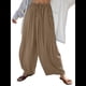 thumbnail image 3 of Pantalones Palazzo Harem Informales Holgados con Cordón para Mujer, para Verano, Playa, Viajes, Vacaciones, con Bolsillos. Caqui L, 3 of 6