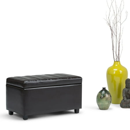 Simpli Home - Darcy Rectangular Traditional Wood/Polyurethane Faux Leather Bench Ottoman With Inner Storage - Stone Gray