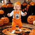 thumbnail image 2 of CUZIBR Boys Halloween Outfits Pumpkin Letter Print Baby Ribbed Three Piece Outfit Crewneck Long Sleeve Bodysuit Pants Knit Hat For Toddler Kids,b-Orange,12-18 Months, 2 of 6