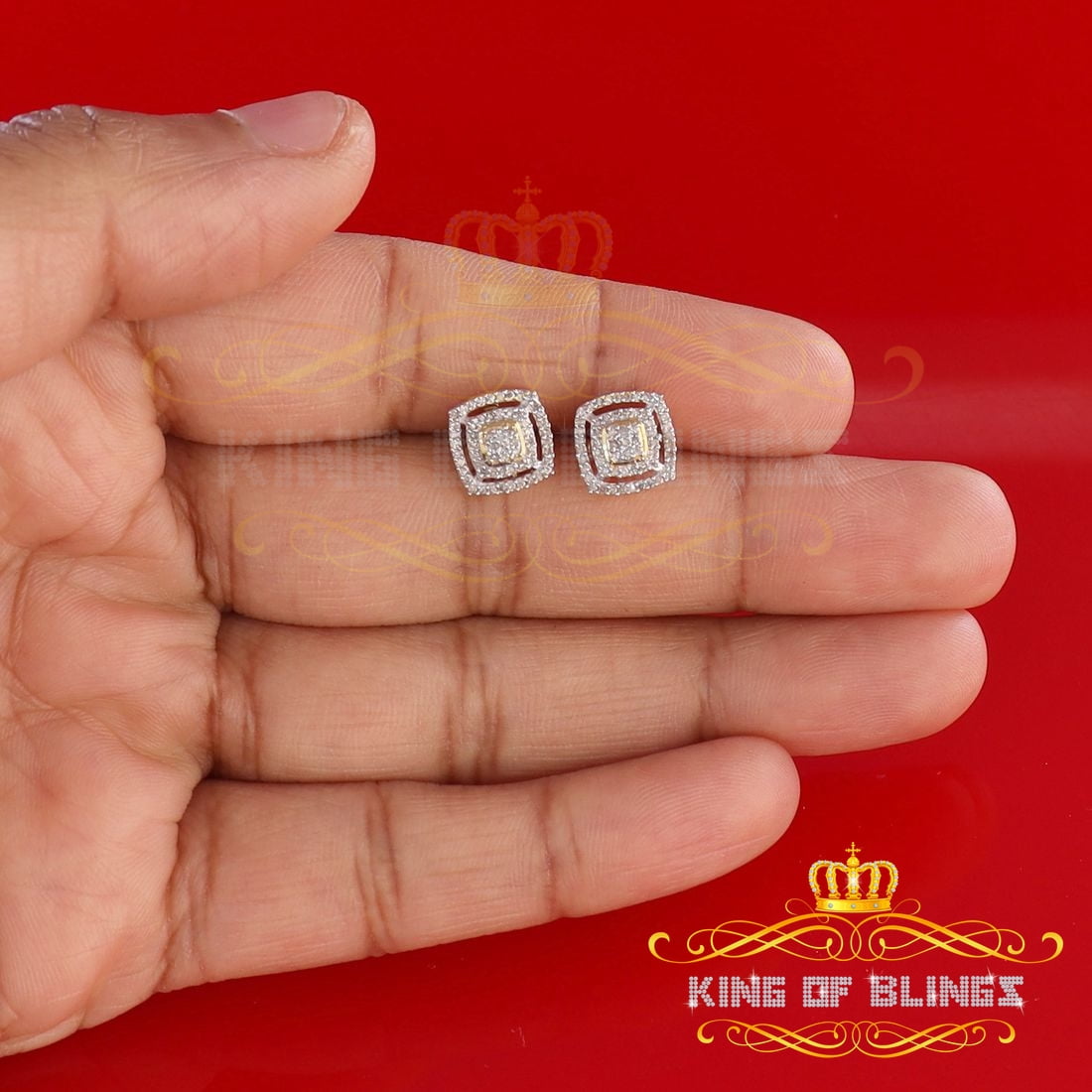 King of Bling's Aretes Para Hombre 925 Yellow Silver 0.25ct Diamond For Women's/ Men's Earrings