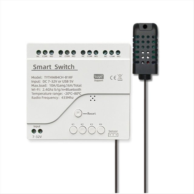 Interruptor Inteligente Tuya WiFi de 7-32 V CC, 4 Canales, Sensor de Temperatura y Humedad, Módulo de Contacto Seco Pasivo, Compatible con Smart Life.