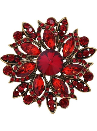 Ladies Rhinestone Duchess Daisy Floral Bouquet Stretchable Bracelet Austrian Crystal Prom Corsage Well-Made Metal Shiny Jewelry - Red