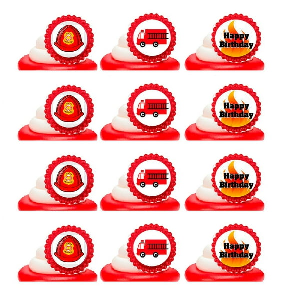 Fire Engine Truck Easy Toppers Cupcake Decoration Rings -24pk