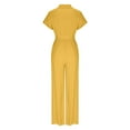 thumbnail image 5 of CheerKidz Women's Casual Tie-Front Jumpsuit,Short Sleeve Loose Fit Romper with Solid Color,Versatile Daily Wear(Yellow,L), 5 of 6
