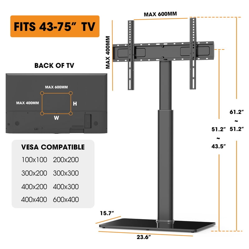 Floor TV Stand for 43-75 inch TVs up to 88lbs with Tilt