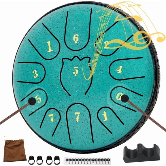 Mixfeer 6 Inch 11 Notes Steel tongue drum with Drumsticks Bag,Musical Percussion Instrument for Beginners Music Lovers(Green)