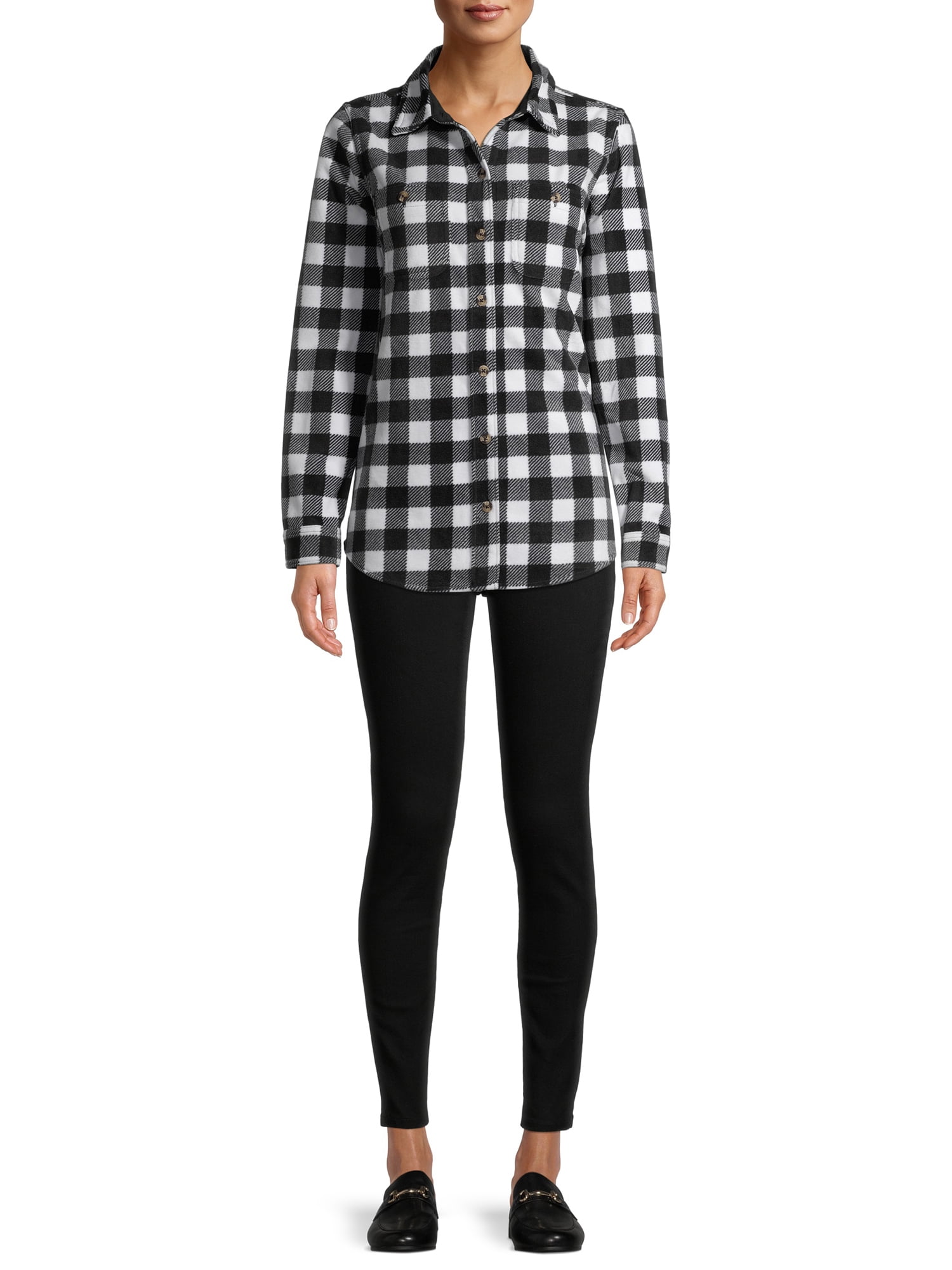 Time and Tru Long Sleeve Relaxed Fit Checked Plaid Jacket (Women's) 1 Pack