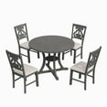 thumbnail image 4 of HANSHE Kitchen Dining Table Set for 4, Farmhouse Dining Set with Round Dining Table and 4 Cushioned Chairs, Wooden Frame 5 Piece Dining Table Set for Kitchen Dining Room Apartment, Gray, 4 of 10
