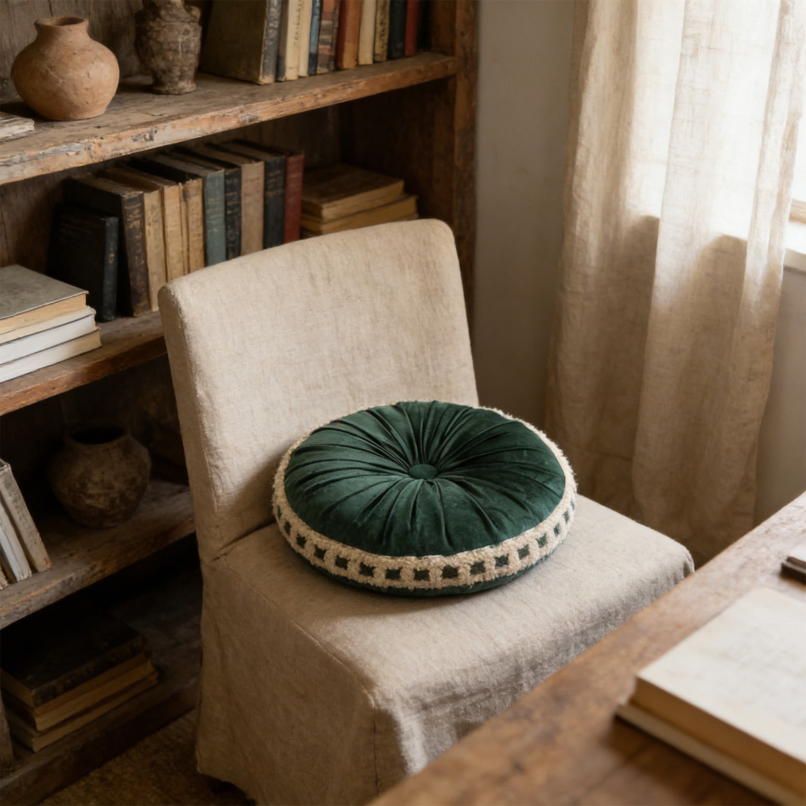 Decorative Round Throw Pillows 18in Velvet Pleated Throw Pillow Vintage Pumpkin Floor Boho Accent Chair Cushion Gift for Couch Sofa Chair Bed Home Decoration