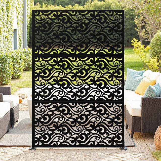 72" H x 47" W Freestanding Metal Privacy Screen - Rustproof Weather-Resistant, 0.39" Gap Decorative Fence for Patio & Garden