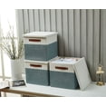 thumbnail image 1 of DECOMOMO 3-Pack Stackable Foldable Cube Storage Bin W/ Lids | Rugged Canvas Fabric Container with PU Handles, 1 of 7