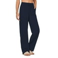 thumbnail image 2 of Outfmvch Summer Pants for Women Women' S Culottes Casual Capri Baggy Casual Drawstring Flowy Pants Baggy Straight Leg Linen Palazzo Pants for Women Beach Pants for Women Flowy Lounge Navy S-3XL, 2 of 4