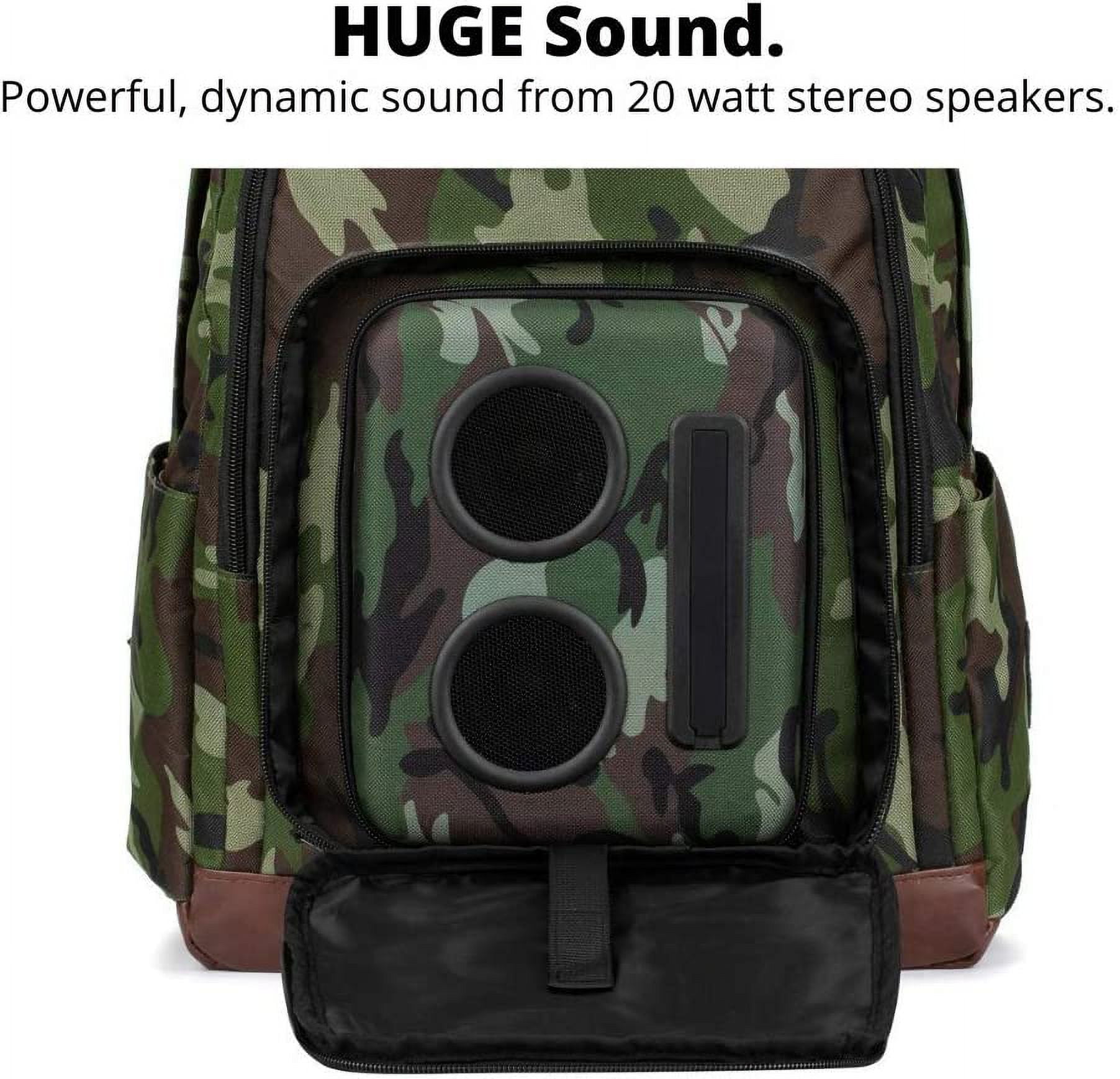 Super Real Business Bluetooth Speaker Backpack with 20 Watt Speakers Subwoofer for Parties Festivals Beach Rechargeable Works with iPhone Android Camouflage Latest Premium Edition Walmart