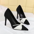 thumbnail image 4 of Women Pointed Toe Stiletto High Heels 10CM Satin Wedding Pumps Pearl Chain Bow Suede Shoes for Bride Prom Party, 4 of 5