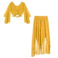 thumbnail image 3 of Alvivi Womens Belly Dance Outfits Flare Sleeve Crop Tops with Sequin Irregular Hem Skirts Set Yellow One Size, 3 of 7