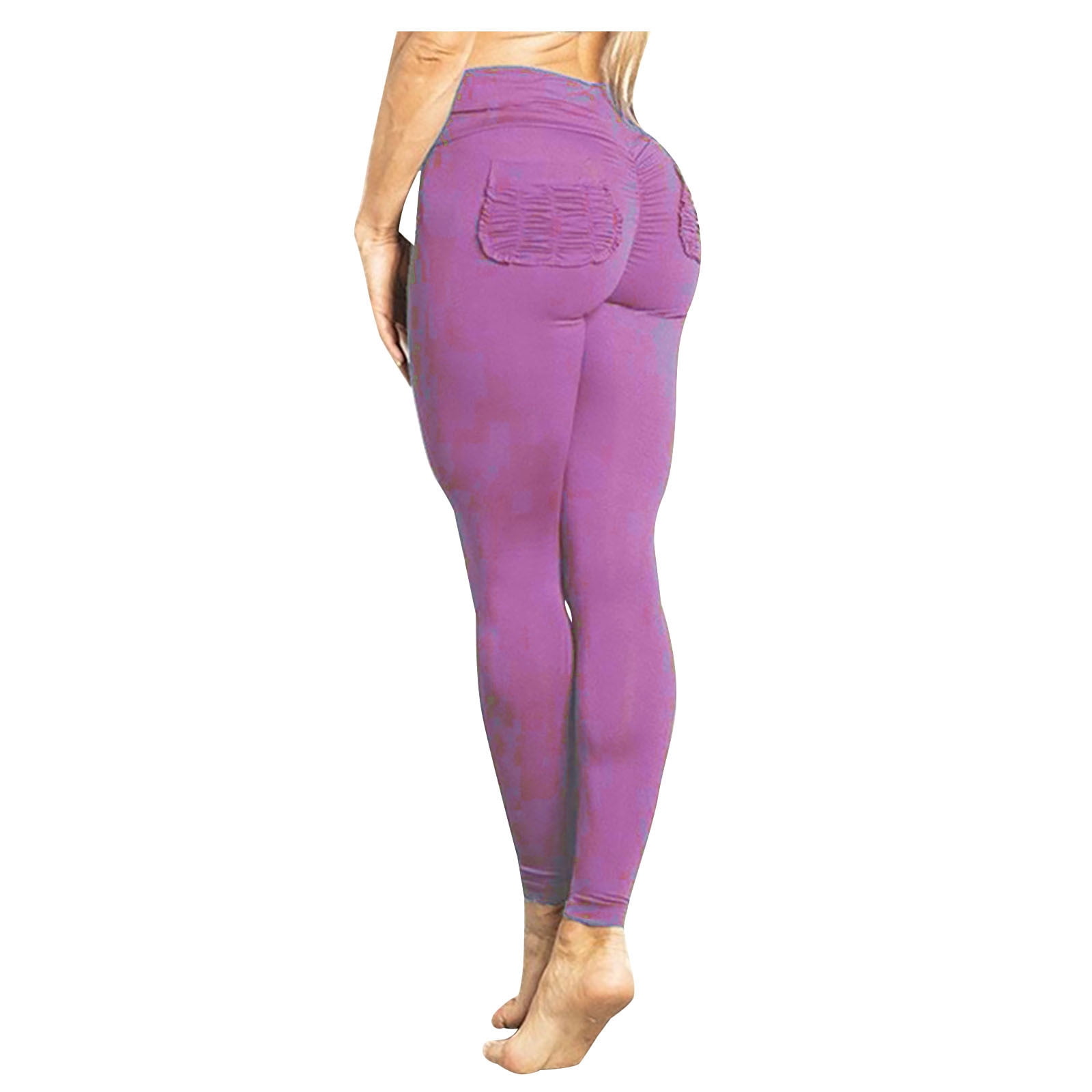 JNGSA Thick High Waist Yoga Pants with Pockets, Control Tummy Workout  Skinny Running Yoga Leggings for Women Purple 8 