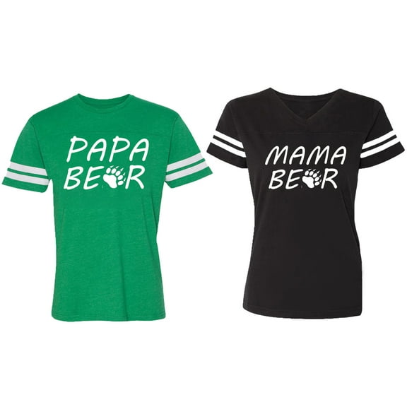 Papa Mama Bear Matching Couple Cotton Jerseys (Men Green / Women Black) (Men S / Women S)