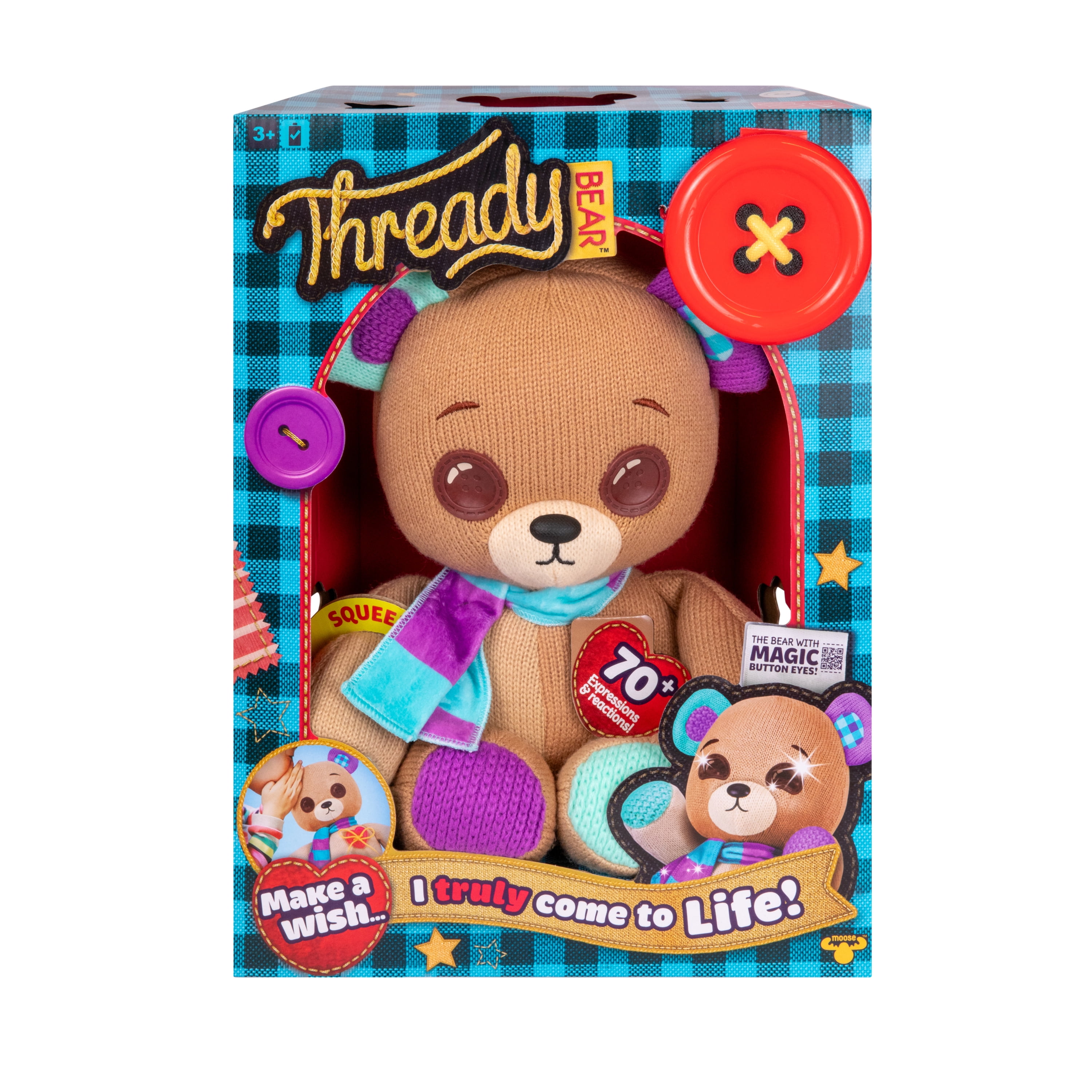 Thready Bear, Interactive 14" Plush Teddy Bear, 70+ Expressions & Reactions, Ages 3+