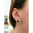 thumbnail image 3 of Beautiful Halo Women's Floral Drop Earrings in 14k White Gold Plated Oval Cut Red Ruby & Diamond, 3 of 4
