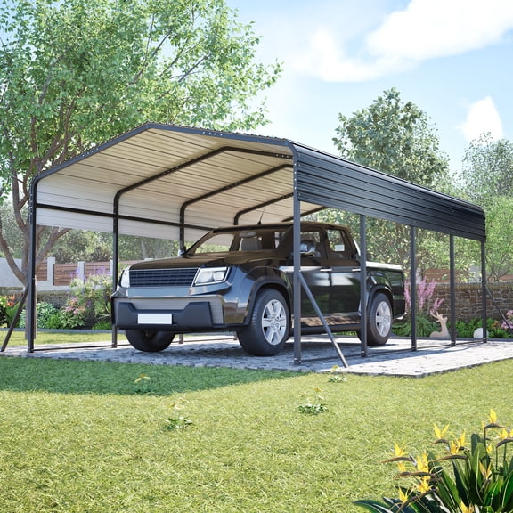 DTTRA 13' x 20' Galvanized Steel Carport Canopy, Heavy Duty Metal Garage Shelter, Black