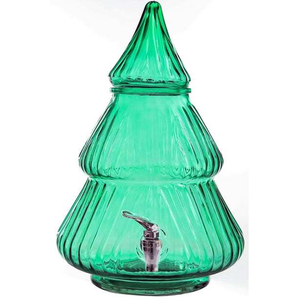 Holiday Time 2.1 Gallon Green Glass Christmas Tree Beverage Dispenser