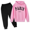 thumbnail image 3 of WOYY Big Girls Casual Hoodie Set Paris Print Hooded Sweatshirt Pants Sweatsuit, Sizes 8-9, 3 of 3