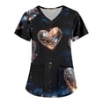 thumbnail image 2 of Valentines Day Womens Print Scrub Tops Love Heart Printed V Neck Breathable T-Shirts Short Sleeve Professionals Soft Stretch Scrub Tops with Pockets black Large, 2 of 4