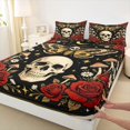 thumbnail image 4 of Castle Fairy Abstract Moth Skull King Sheets 4pcs,Gothic Mushroom Rose Star Print Bedding,Beige Black,1 Fitted Sheet,1 Flat Sheet and 2 Pillowcases, 4 of 6