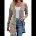 thumbnail image 3 of Cárdigan de Punto Suave para Mujer, Moda Otoño 2025, Abrigo de Larga Abierto con Bolsillos. Caqui L, 3 of 9