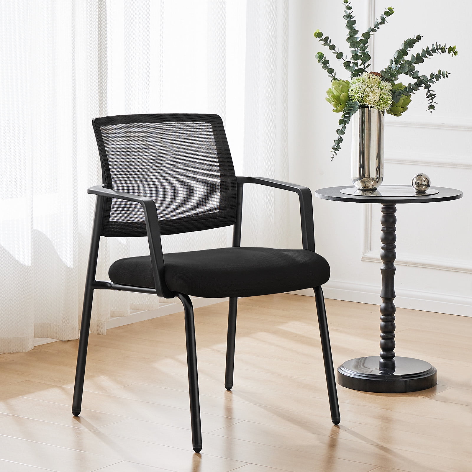 MAYEERTY 2 Pack Stacking Arm Chairs, Guest Reception Chairs, Ergonomic Office Chair with Armrests, Black