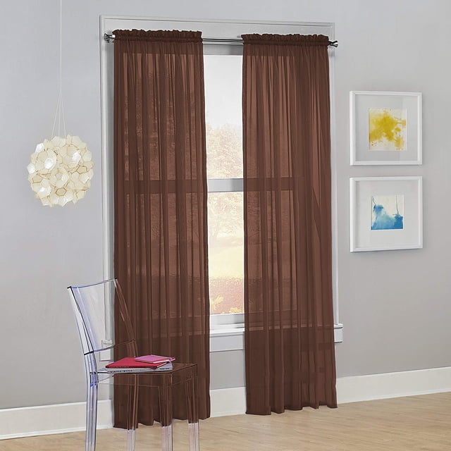 Decotex Ensemble de 2 Rideaux Transparents en Voile (54 Pouces L X 108 Pouces H, Chocolat)