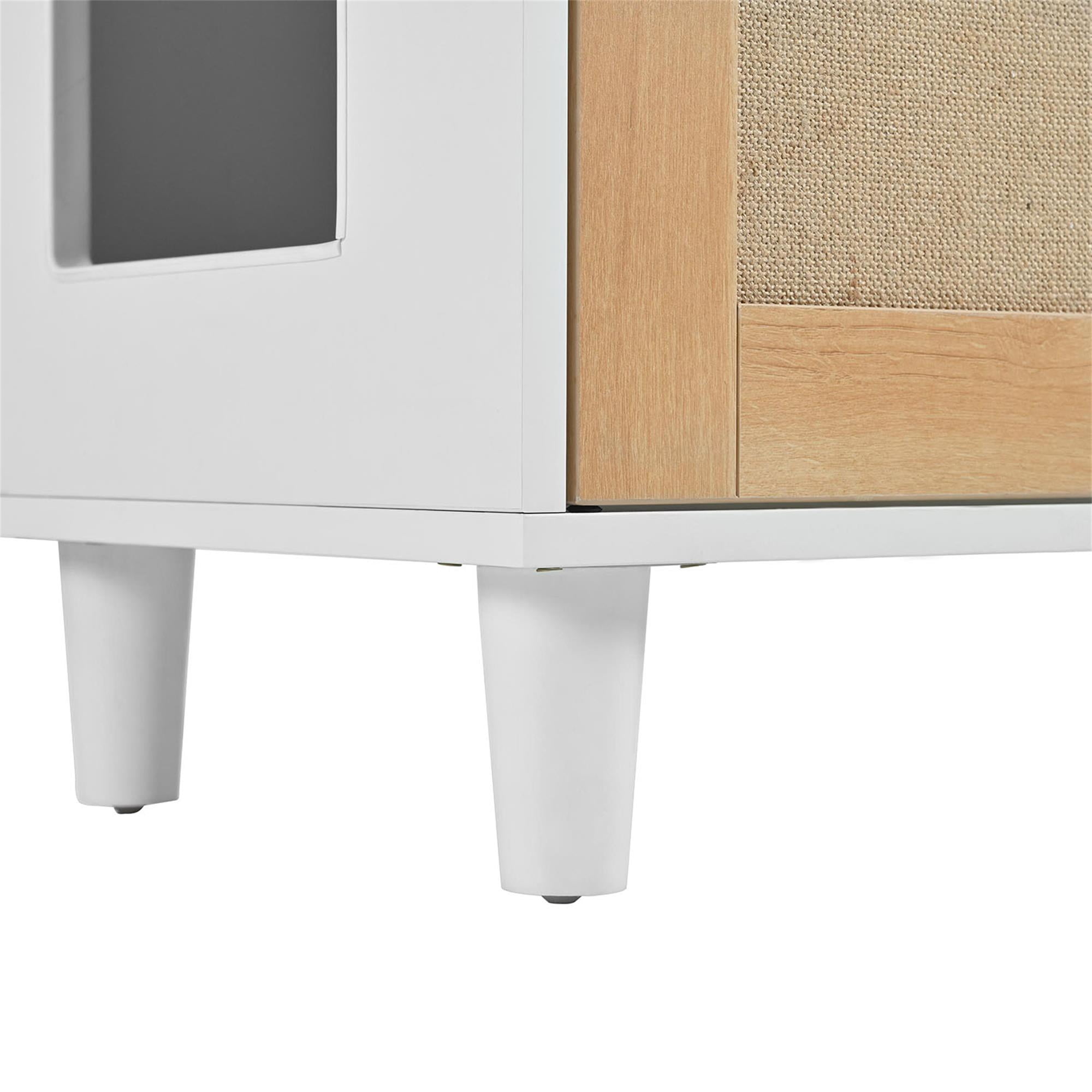 Pefilos 31" Cat Litter Box Enclosure, Hidden Cat Washroom Furniture with Charging Socket, Sisal Scratching Door, Cat House Enough for Most of Litter Box, White