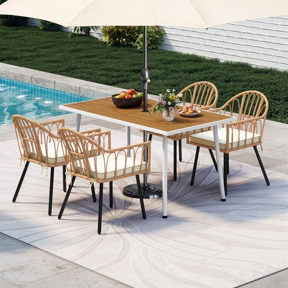 Uforic 5 Pieces Outdoor Patio Dining Set with 4 Rattan Chair & Table for 4 People for Patios, Backyard