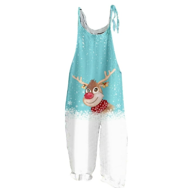 Wyzesi Combinaisons Rouges pour Femmes Chic Grande Taille Noël Bretelles Ajustables Jambes Larges Combinaisons Pantalons Imprimé Bonhomme de Neige Cerf Amusant Salopettes de Fête Combinaison Combinaisons en Velours pour Femmes Longueur Petite