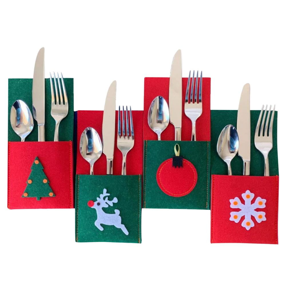 Lacyie Christmas Cutlery Set Washable Felt Flatware Holders for Storage