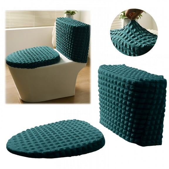 LAMIRO High-Tank Toilet Seat Cover Set Toilet Seat Covers- 3-Piece Soft Velvet Washable,Easy 30S Install,All-Season Fit for Round/Elongated Toilets