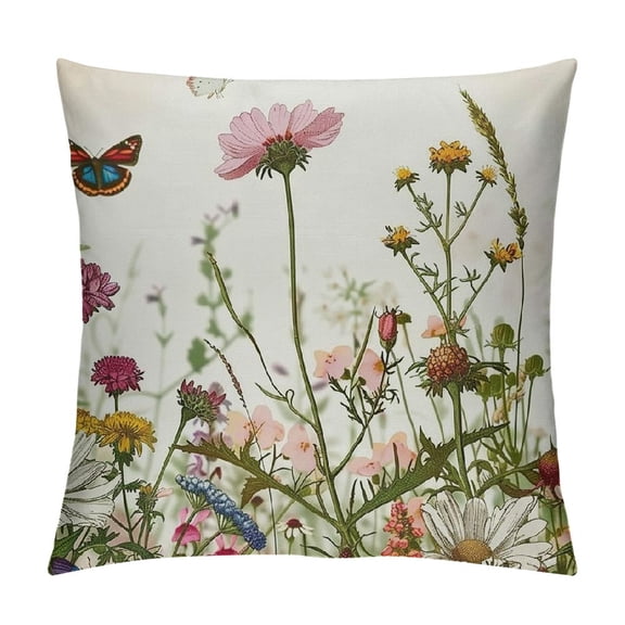 PHYHOO Spring Pillow Covers Botanical Plants Butterfly Decor for White Throw Pillows Covers Outdoor Farmhouse Pillow Covers Decor Couch Living Room White