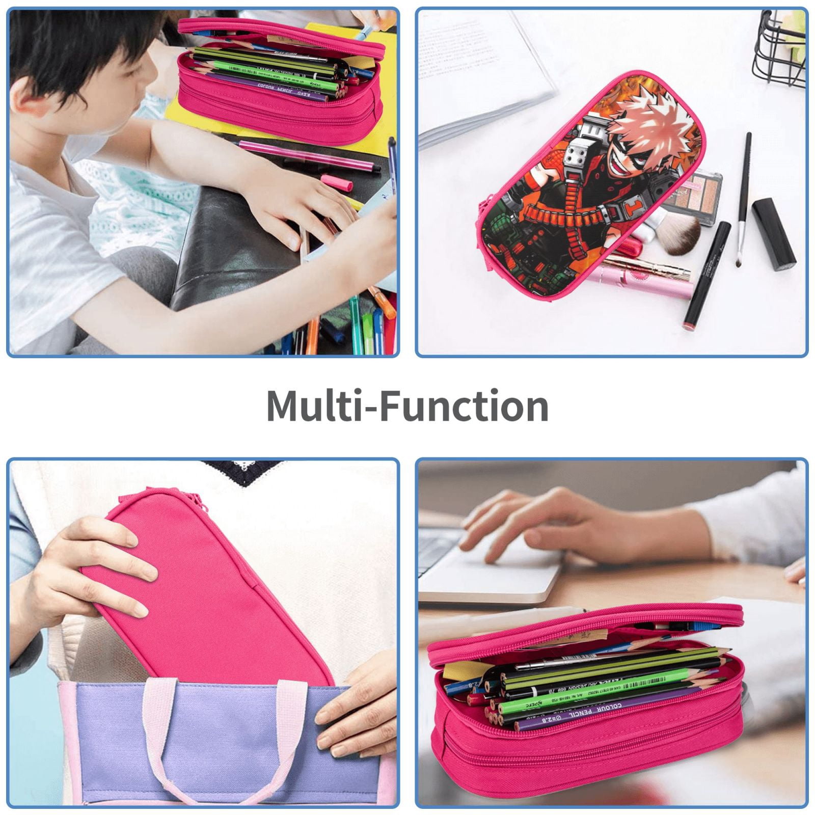 My Hero Academia Pencil Case Large Capacity Pencil Pouch Pen Bag Office Stationery Organizer Travel Makeup Bag Pink