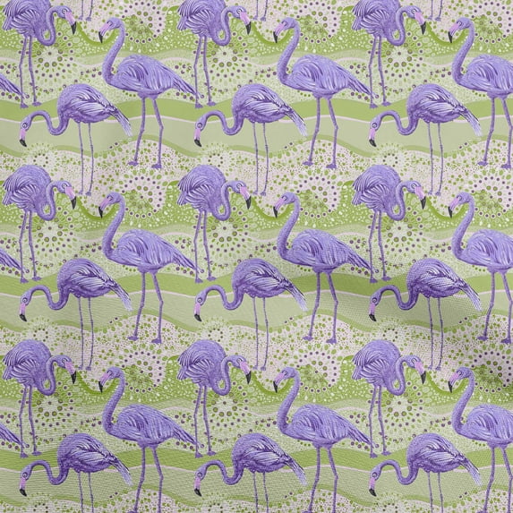 oneOone Cotton Silk Light Green Fabric Tropical Flamingo With Abstract Background Sewing Material Print Fabric By The Yard 42 Inch Wide