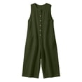 thumbnail image 4 of HBGVBA Women Summer Casual Jumpsuits,Solid Color Round Neck Sleeveless Breasted Cargo Jumpsuit with 3/4 Length Pant, 4 of 5