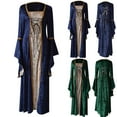 thumbnail image 3 of CEHVOM Robe Vintage en Velours Doré à Manches Évasées pour Femmes, Col Rond, Robe de Soirée pour Moyen Âge, 3 of 4
