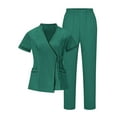thumbnail image 2 of Women's Nurse Uniform Sets, Stretch V-Neck Tops and Cargo Pants Jogger Scrubs Set Cleaning Suits with Pocket Green L, 2 of 9