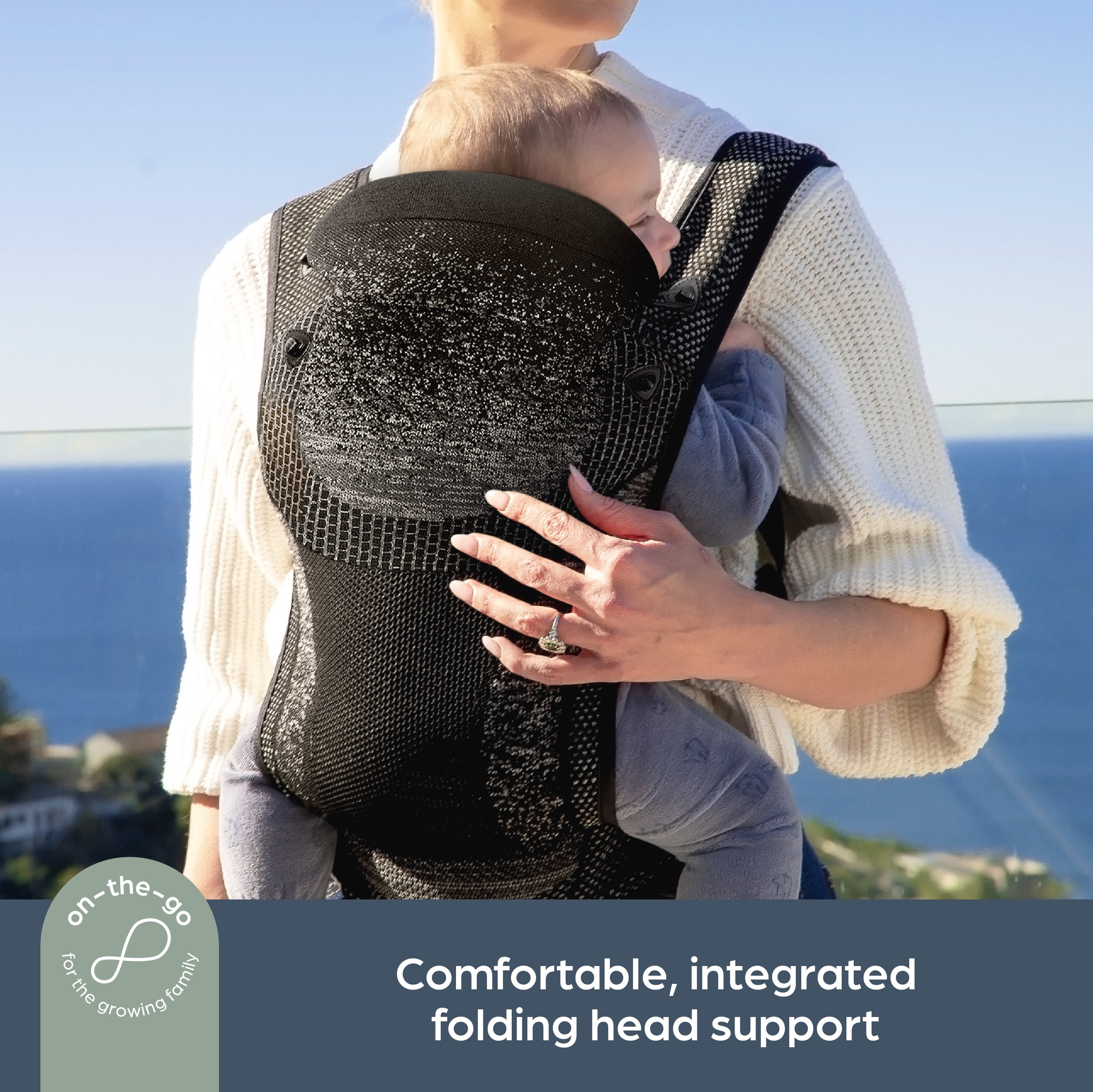 Dreambaby Inspire 3-Position Baby Carrier Newborn to Toddler, 8-33lb Front & Backpack Style Infant Carrier, Knit Fabric, Head Support, Storage Bag