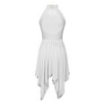 thumbnail image 4 of JanJean Women Sequin Lyrical Dance Dress Halter Backless Leotard Asymmetrical Hem Flowy Mesh Skirt White L, 4 of 7