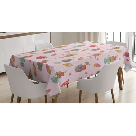 Ice Cream Decor Tablecloth Retro Cupcakes Teapots Candies Cookies