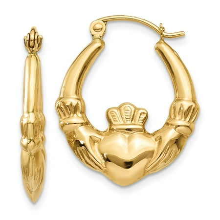 - 14k Yellow Gold Irish Claddagh Celtic Knot Hoop Earrings Ear Hoops Set For Women Gift Set