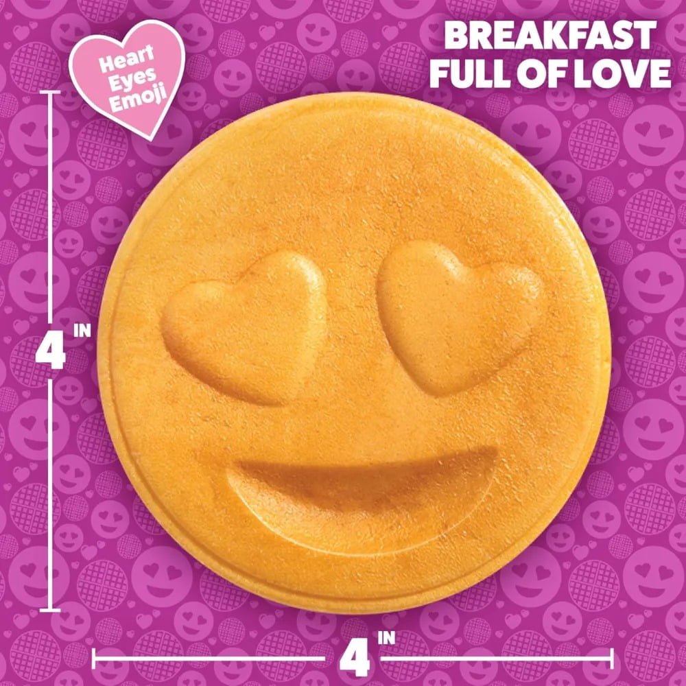 Heart Eyes Emoji Mini Waffle Maker- Valentines Day Breakfast w Cute Personal-Sized 4" Smiley Face Pancakes- Electric NonStick Baker Iron w Recipes- Loving Treat Gift for Her Him- Kids Easy Fun Bake